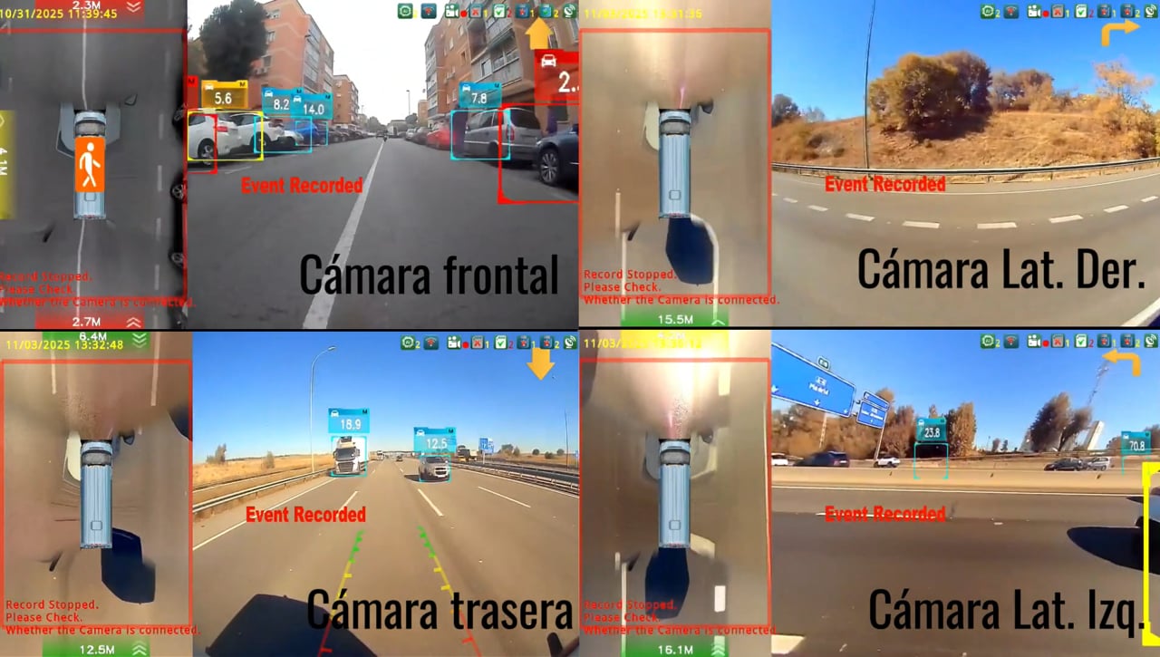 Demo de Vision360IA: visión perimetral 360° con 4 cámaras simultáneas - Sistema ADAS Vision360IA